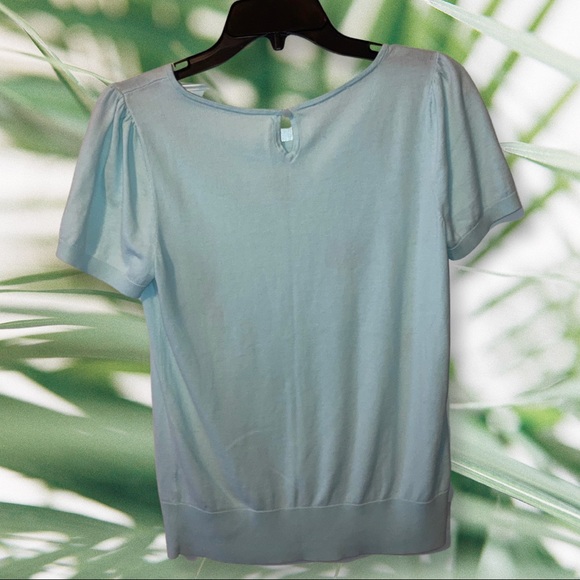 TALBOTS Floral Embroidered Sweater Shirt, Light Blue, Size Medium. - Picture 2 of 4